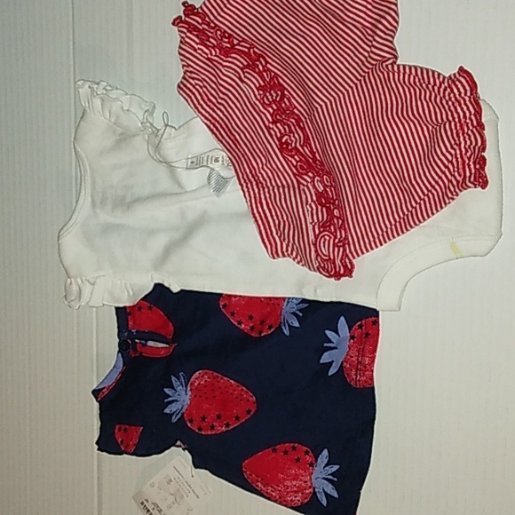 ☆NWT☆Sweet 🍓 Strawberry NB Carter's Girl 3 Piece Fireworks Short Set☆Adorable - Picture 10 of 11